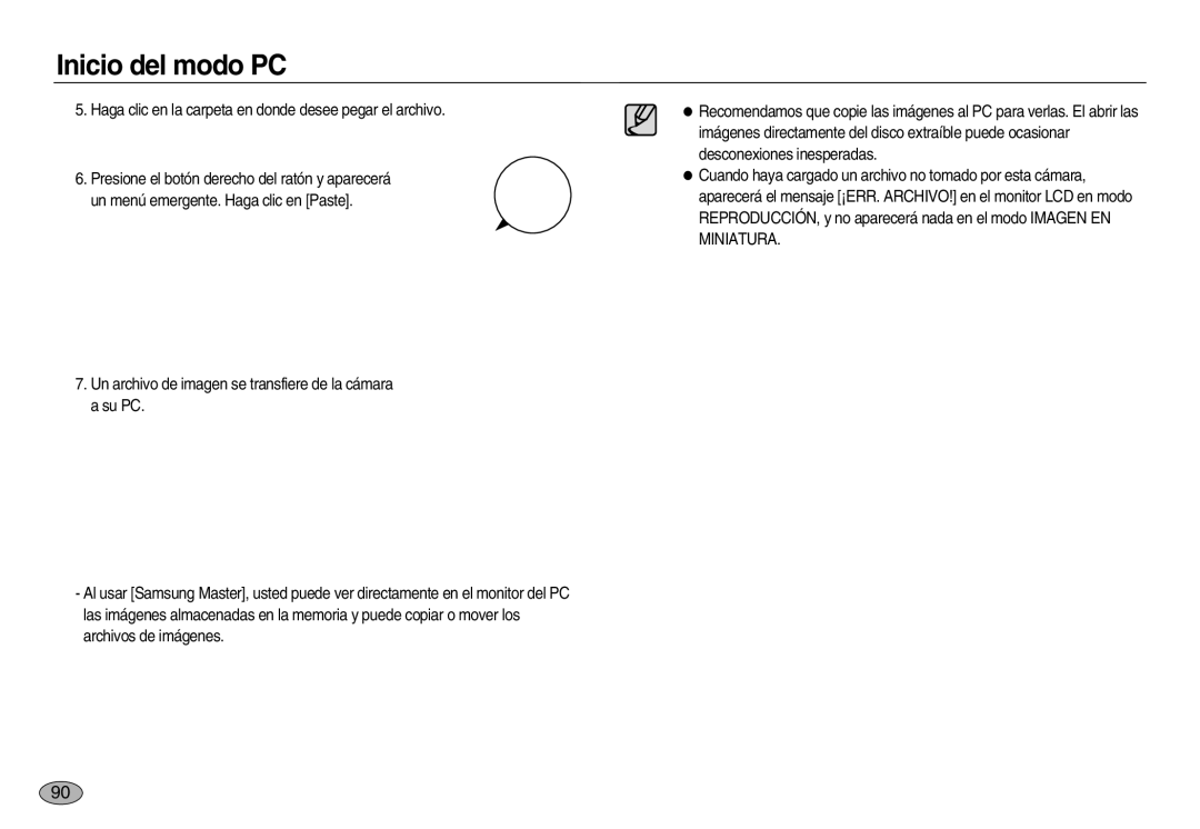 Samsung EC-NV8ZZSBA/E1, EC-NV8ZZBBA/E1, EC-NV8ZZSDA/E3, EC-NV8ZZBDA/E3, EC-NV8ZZSBA/AS, EC-NV8ZZRBA/E1 manual Inicio del modo PC 