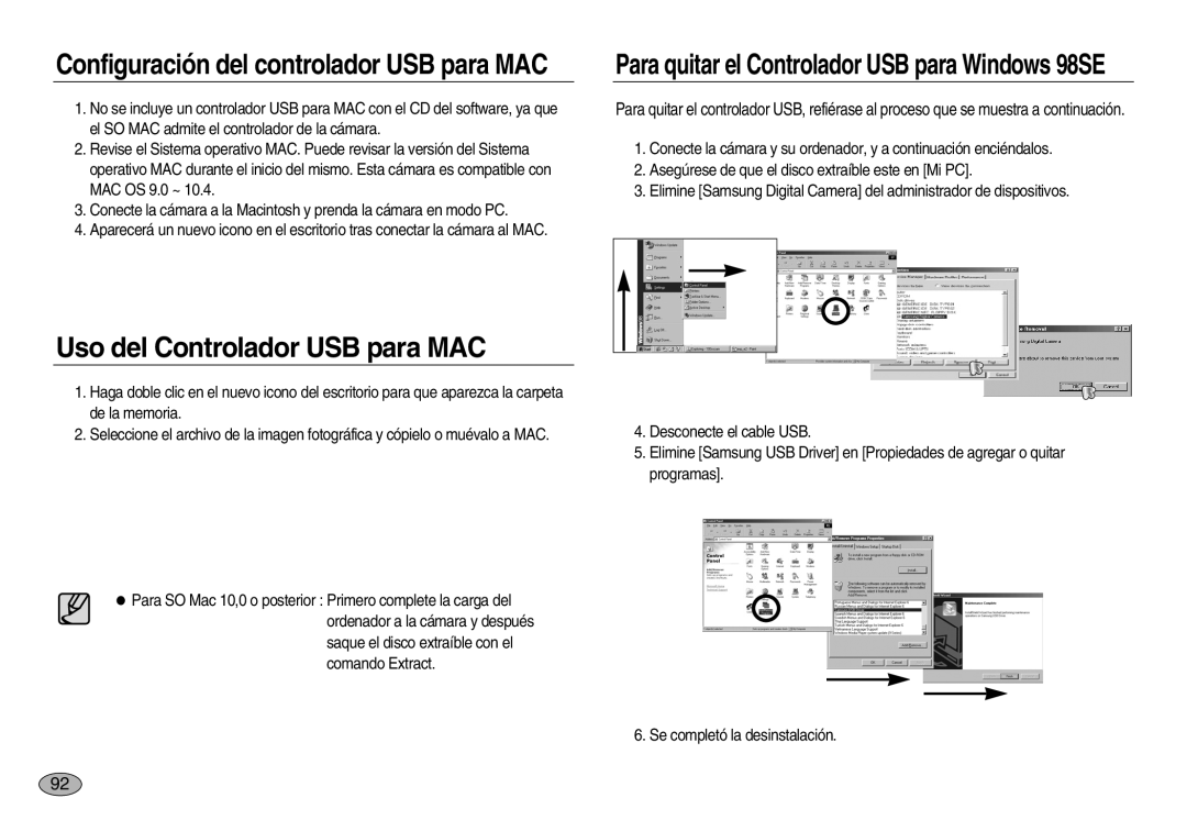 Samsung EC-NV8ZZBDA/E3, EC-NV8ZZBBA/E1 manual Uso del Controlador USB para MAC, Configuración del controlador USB para MAC 