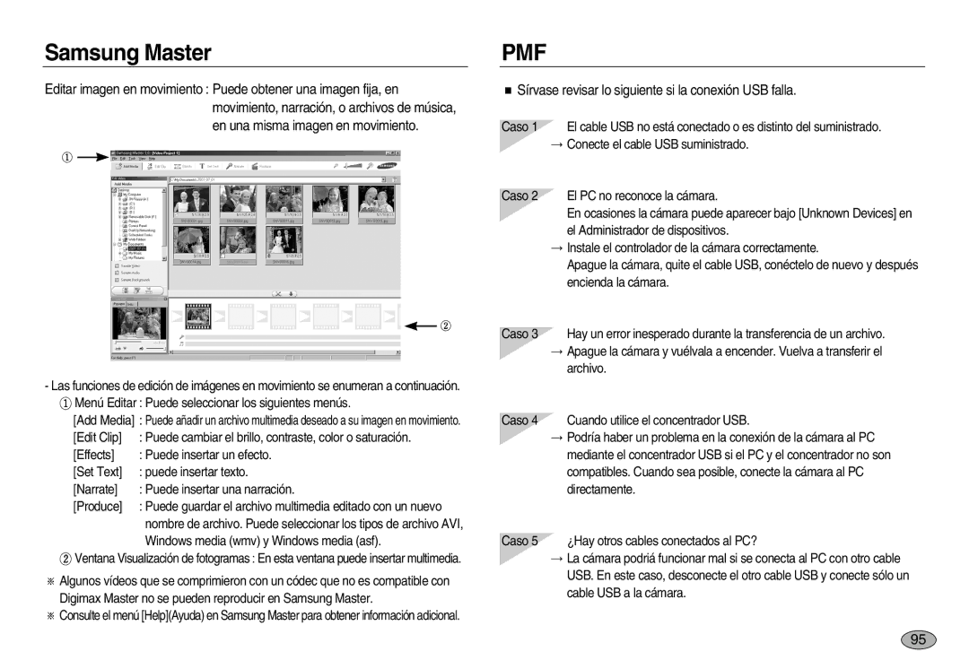 Samsung EC-NV8ZZBBB/E1, EC-NV8ZZBBA/E1, EC-NV8ZZSBA/E1 manual Pmf, Sírvase revisar lo siguiente si la conexión USB falla 