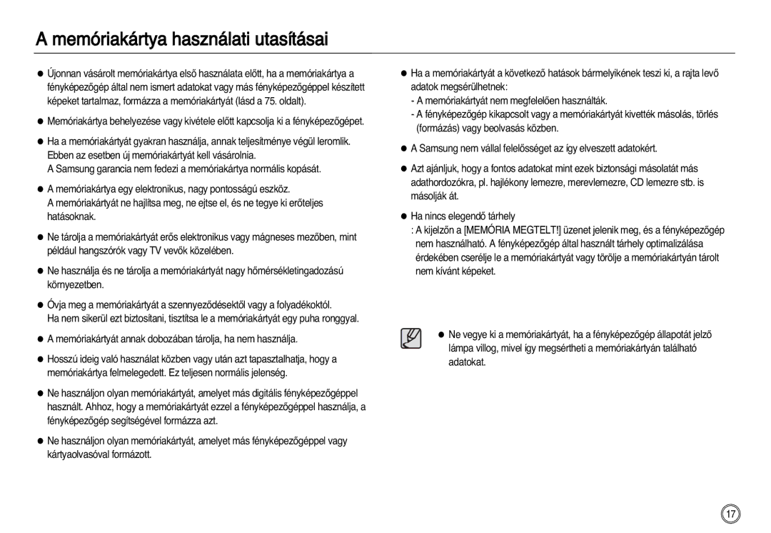 Samsung EC-NV8ZZBBA/E1, EC-NV8ZZSBA/E1, EC-NV8ZZSDA/E3, EC-NV8ZZBDA/E3, EC-NV8ZZSBA/E2 Memóriakártya használati utasításai 