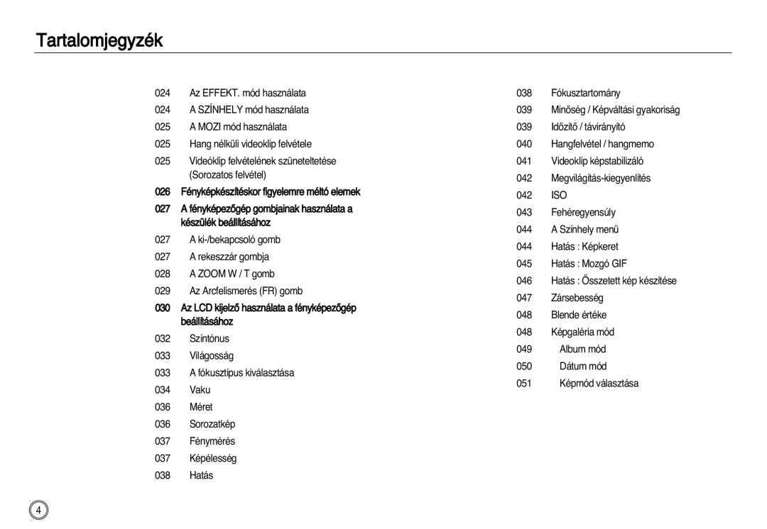 Samsung EC-NV8ZZBBA/E2, EC-NV8ZZBBA/E1, EC-NV8ZZSBA/E1, EC-NV8ZZSDA/E3, EC-NV8ZZBDA/E3, EC-NV8ZZSBA/E2 manual Tartalomjegyzék 