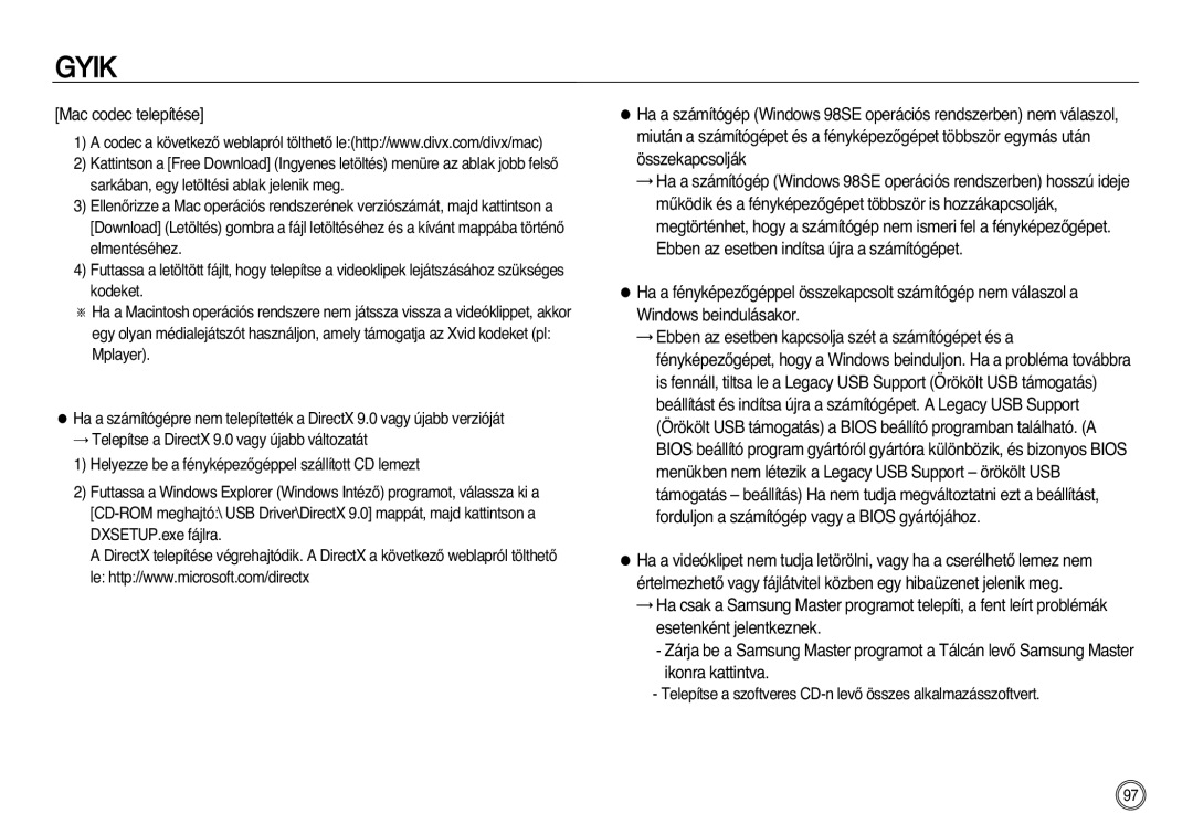 Samsung EC-NV8ZZSBB/E1, EC-NV8ZZBBA/E1 Mac codec telepítése, Telepítse a szoftveres CD-n levŒ összes alkalmazásszoftvert 