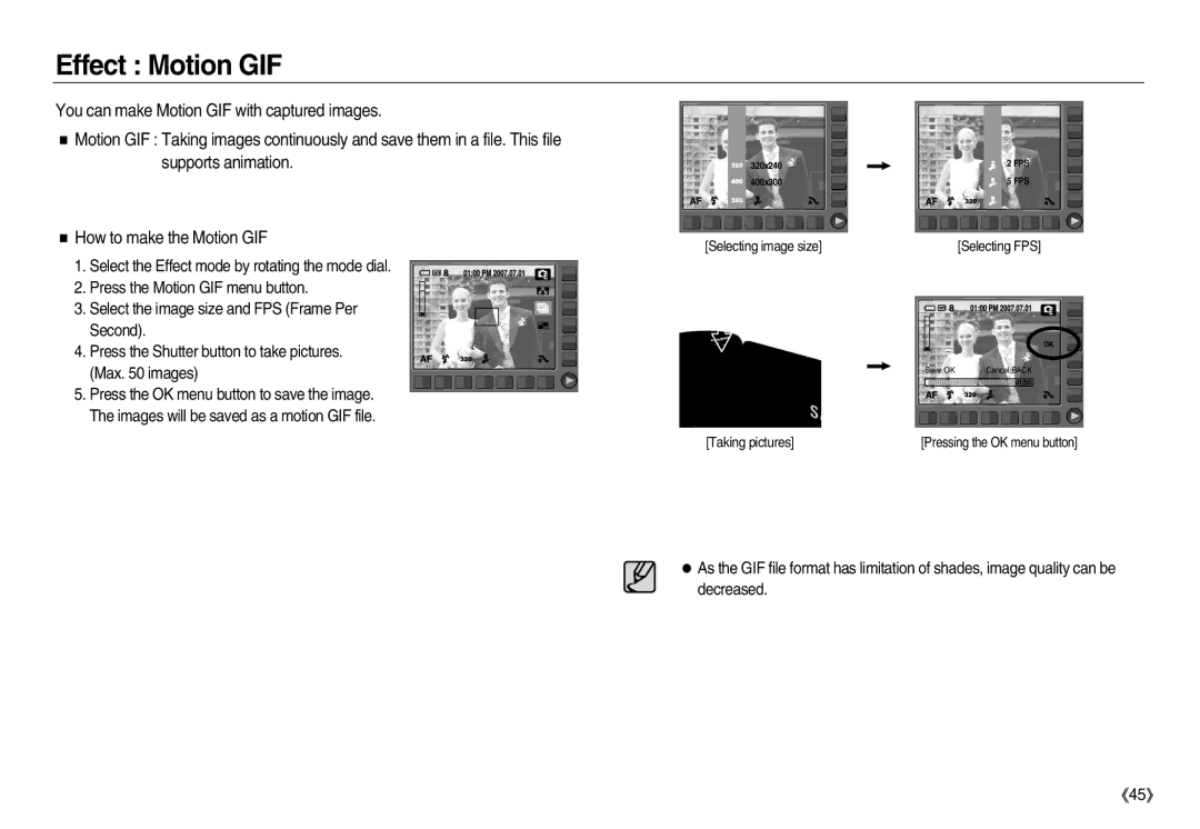 Samsung EC-NV8ZZSBA/IT, EC-NV8ZZBBA/E1, EC-NV8ZZSBA/E1, EC-NV8ZZSDA/E3, EC-NV8ZZRDA/E3, EC-NV8ZZBDA/E3 manual Effect Motion GIF 