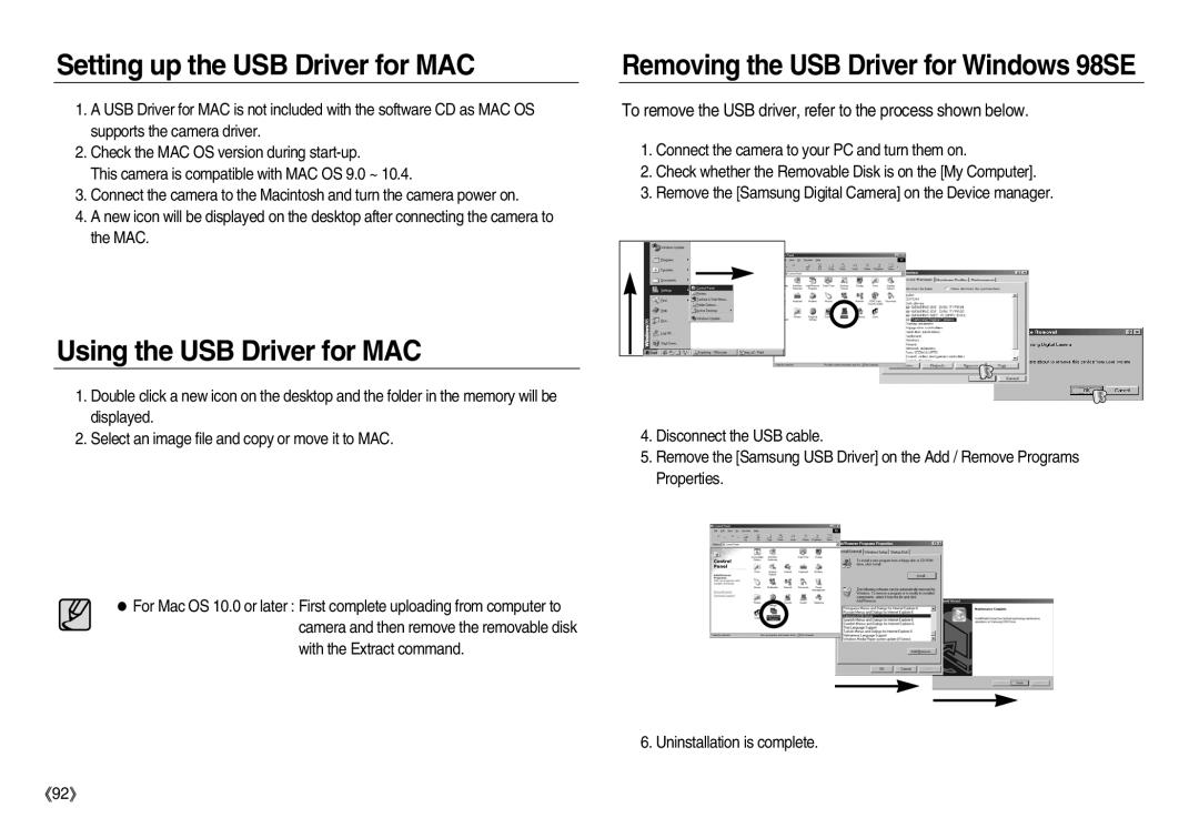 Samsung EC-NV8ZZBBB/AS, EC-NV8ZZBBA/E1, EC-NV8ZZSBA/E1 manual Setting up the USB Driver for MAC, Using the USB Driver for MAC 