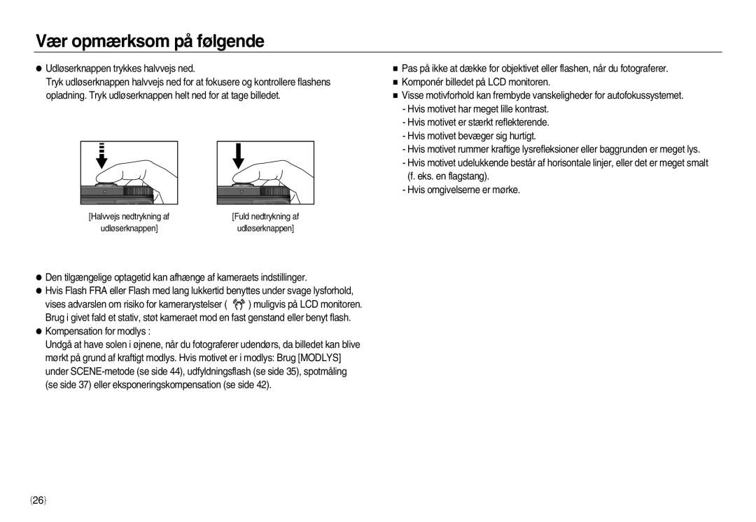 Samsung EC-NV8ZZBBA/E2, EC-NV8ZZSDA/E3, EC-NV8ZZBDA/E3, EC-NV8ZZSBA/E2 manual Vær opmærksom på følgende 