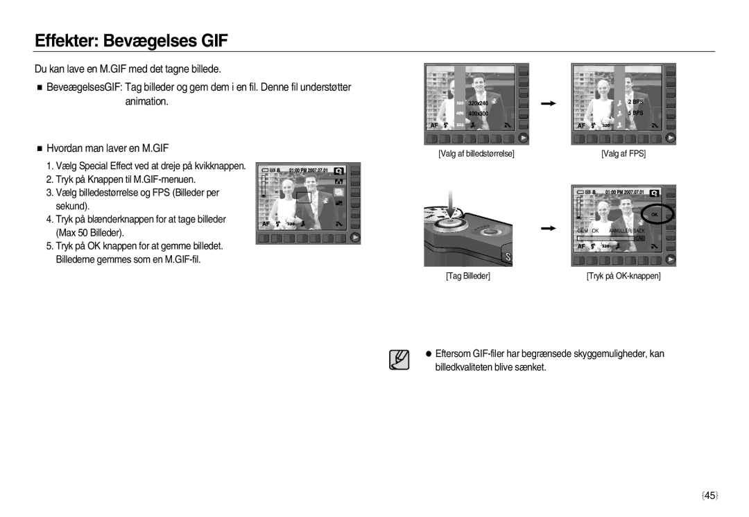 Samsung EC-NV8ZZSBA/E2, EC-NV8ZZSDA/E3, EC-NV8ZZBDA/E3, EC-NV8ZZBBA/E2 manual Effekter Bevægelses GIF 