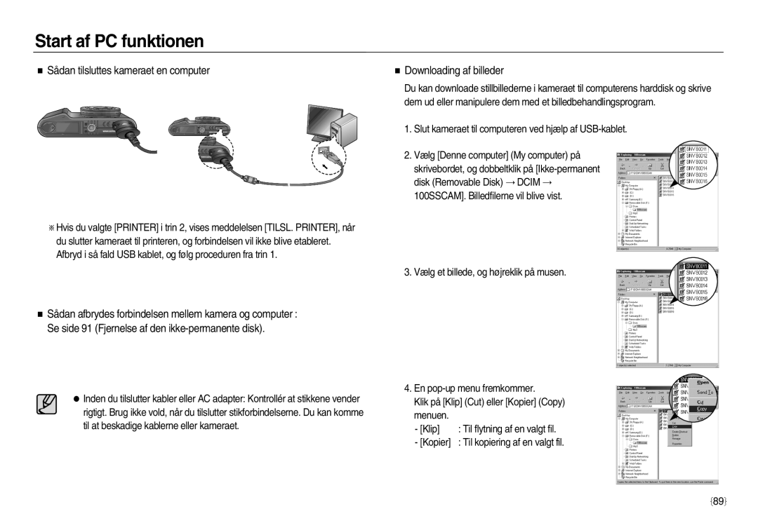 Samsung EC-NV8ZZSBA/E2, EC-NV8ZZSDA/E3, EC-NV8ZZBDA/E3, EC-NV8ZZBBA/E2 manual Downloading af billeder 