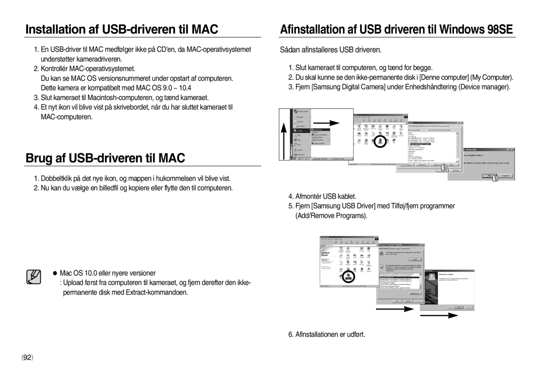 Samsung EC-NV8ZZBDA/E3, EC-NV8ZZSDA/E3, EC-NV8ZZSBA/E2 Installation af USB-driveren til MAC, Brug af USB-driveren til MAC 