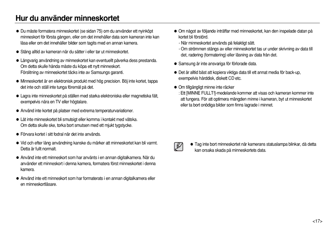 Samsung EC-NV8ZZSBA/E2, EC-NV8ZZSDA/E3, EC-NV8ZZBDA/E3, EC-NV8ZZBBA/E2 manual Hur du använder minneskortet 