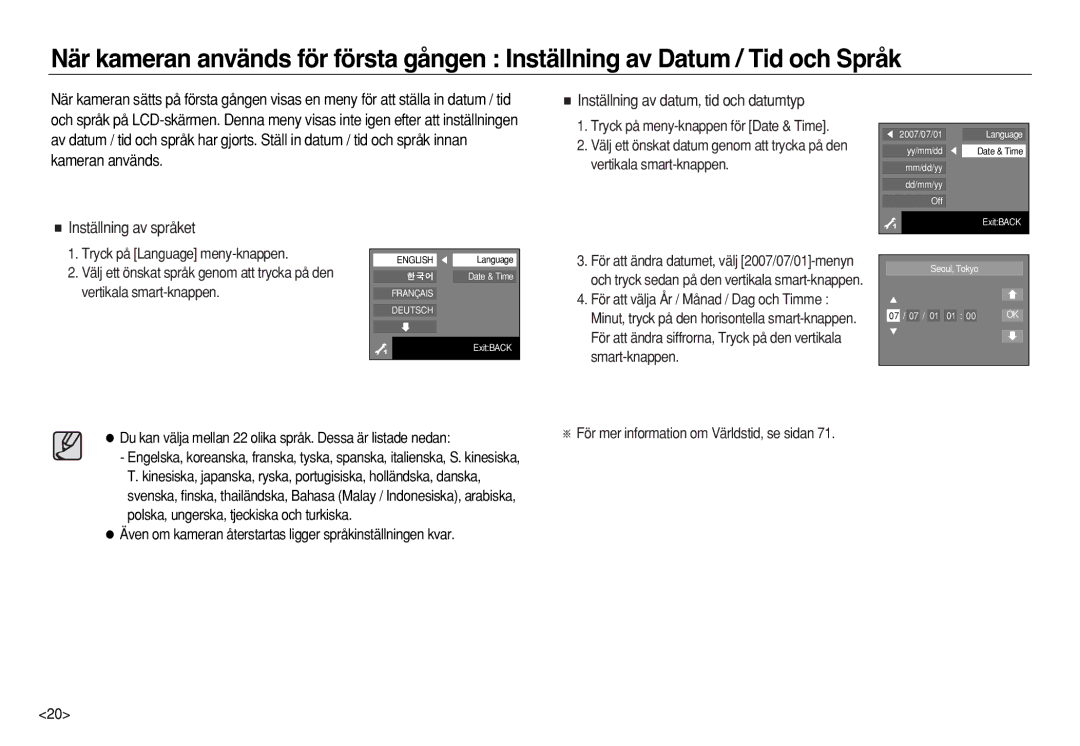 Samsung EC-NV8ZZBDA/E3, EC-NV8ZZSDA/E3, EC-NV8ZZSBA/E2, EC-NV8ZZBBA/E2 manual Inställning av språket 