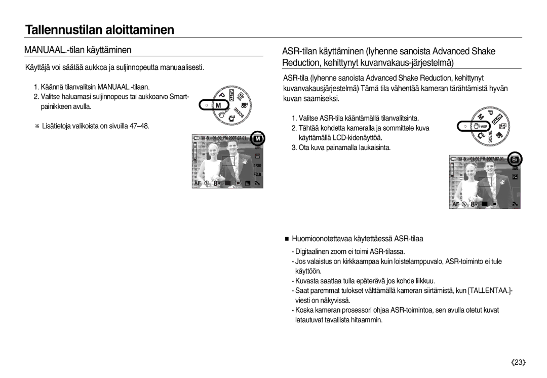 Samsung EC-NV8ZZSDA/E3 manual MANUAAL.-tilan käyttäminen, Käyttäjä voi säätää aukkoa ja suljinnopeutta manuaalisesti 