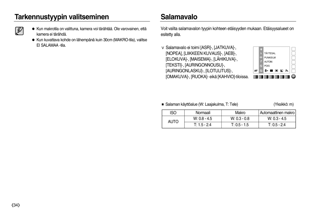 Samsung EC-NV8ZZBBA/E2, EC-NV8ZZSDA/E3, EC-NV8ZZBDA/E3, EC-NV8ZZSBA/E2 manual Salamavalo, Iso 