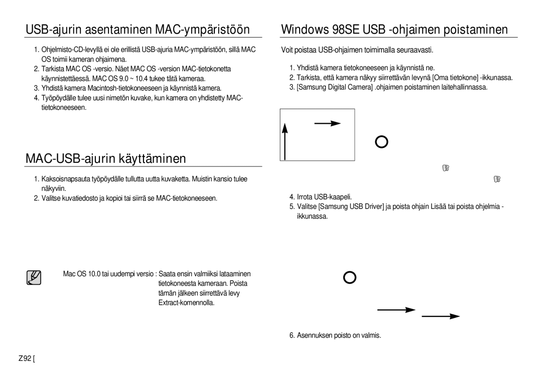 Samsung EC-NV8ZZBDA/E3, EC-NV8ZZSDA/E3 manual MAC-USB-ajurin käyttäminen, Voit poistaa USB-ohjaimen toimimalla seuraavasti 