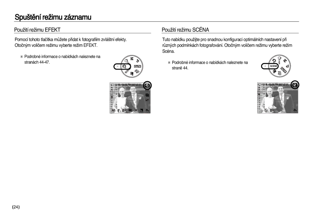 Samsung EC-NV8ZZBDA/E3, EC-NV8ZZSDA/E3 manual PouÏití reÏimu Efekt PouÏití reÏimu Scéna 