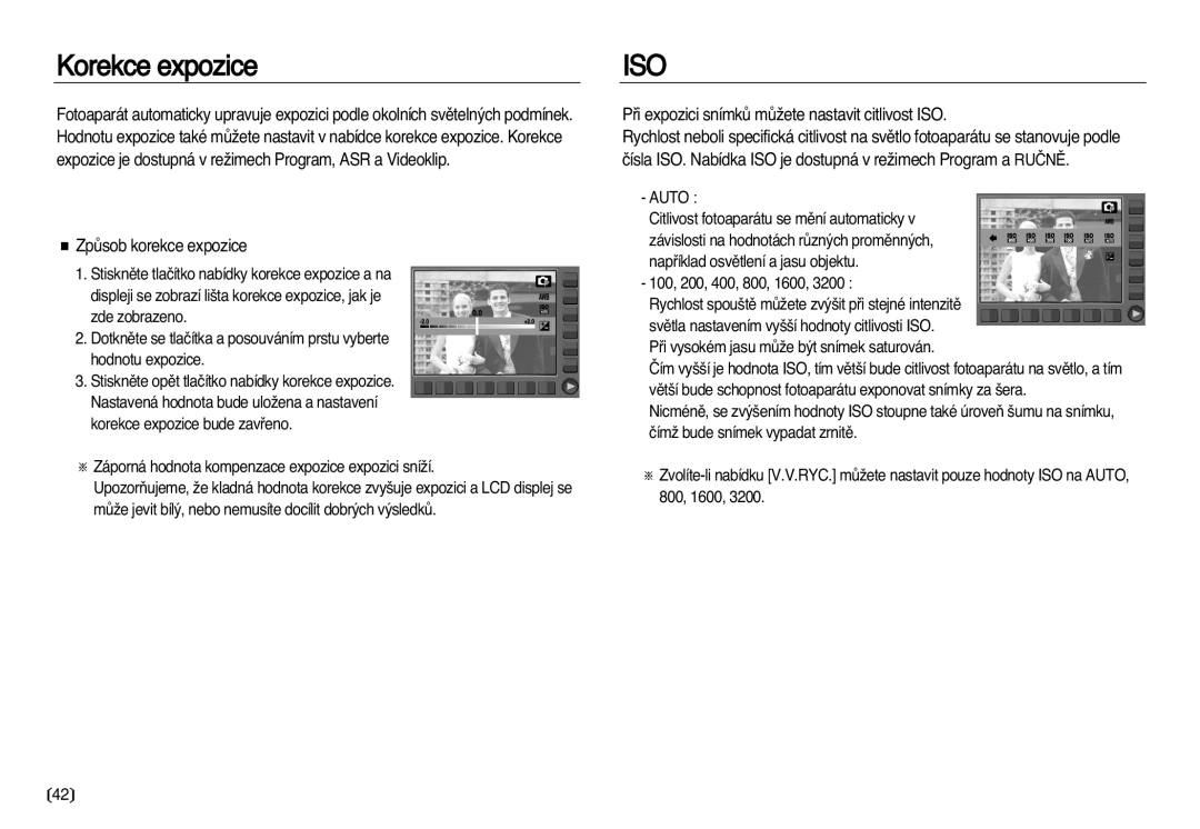 Samsung EC-NV8ZZBDA/E3, EC-NV8ZZSDA/E3 manual Korekce expozice, ZpÛsob korekce expozice 