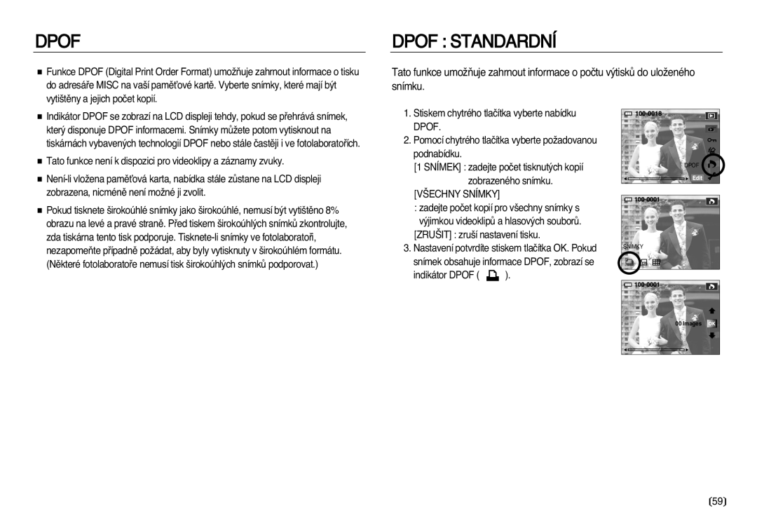 Samsung EC-NV8ZZSDA/E3, EC-NV8ZZBDA/E3 manual Dpof, ·ECHNY Snímky 