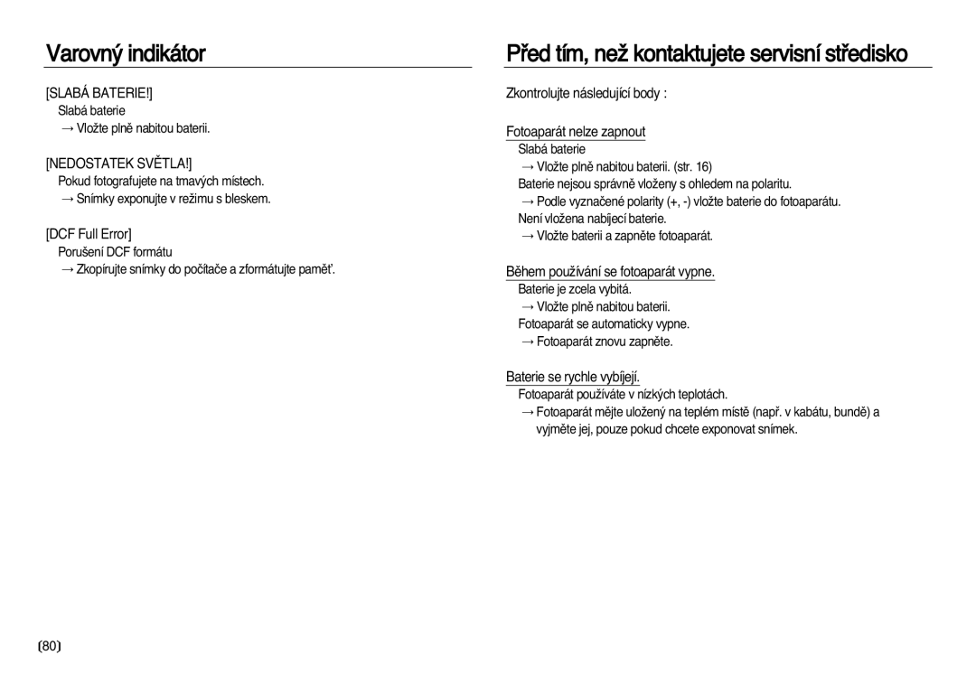 Samsung EC-NV8ZZBDA/E3, EC-NV8ZZSDA/E3 manual Pﬁed tím, neÏ kontaktujete servisní stﬁedisko 