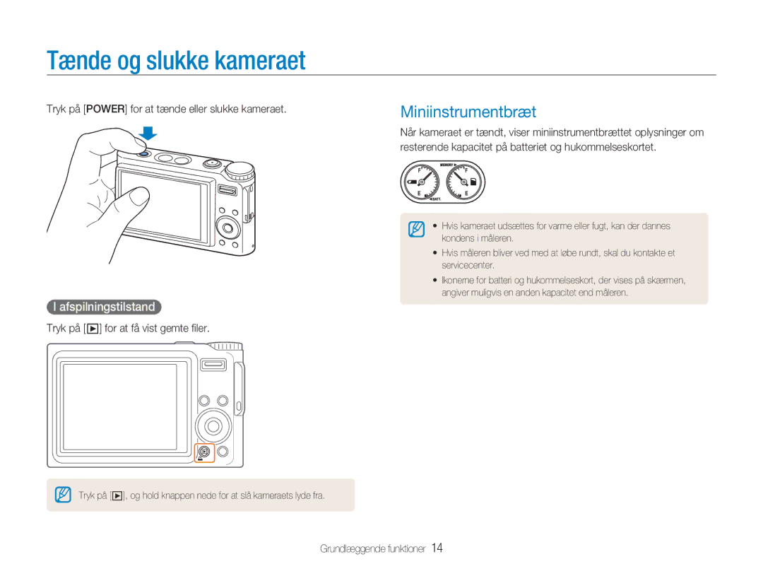 Samsung EC-NV9ZZPBA/E2, EC-NV9ZZBBA/E1, EC-NV9ZZBBA/E2 Tænde og slukke kameraet, Miniinstrumentbræt, Afspilningstilstand 