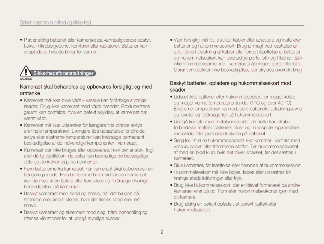 Samsung EC-NV9ZZPBA/E2 manual Oplysninger om sundhed og sikkerhed, Beskyt batterier, opladere og hukommelseskort mod skader 