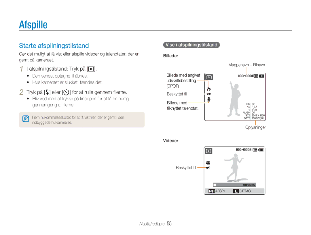 Samsung EC-NV9ZZBBA/E1 Afspille, Starte afspilningstilstand, Afspilningstilstand Tryk på y, Vise i afspilningstilstand 