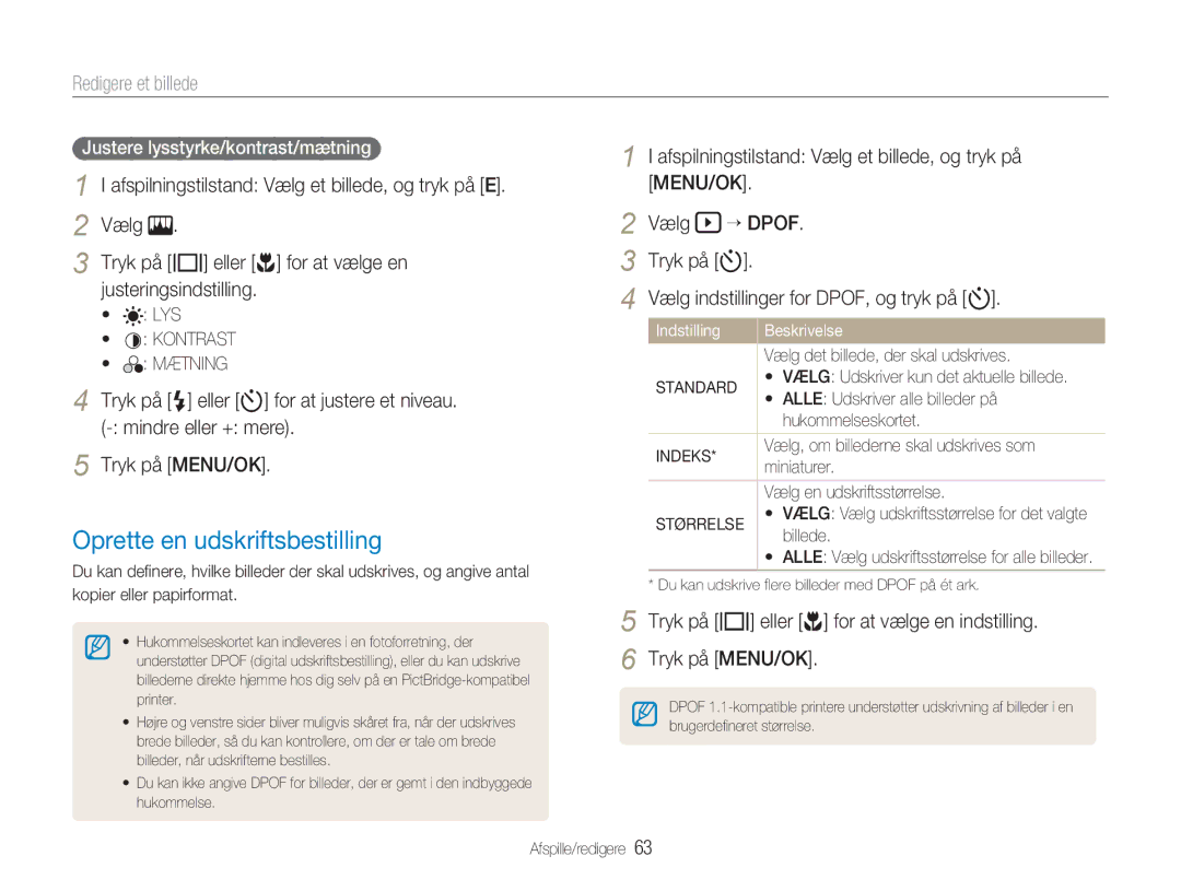 Samsung EC-NV9ZZBBA/E1 manual Oprette en udskriftsbestilling, Afspilningstilstand Vælg et billede, og tryk på MENU/OK 