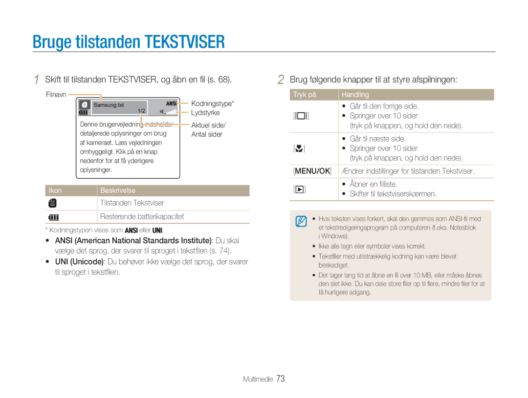 Samsung EC-NV9ZZSBA/E2, EC-NV9ZZBBA/E1, EC-NV9ZZBBA/E2, EC-NV9ZZPBA/E2 manual Bruge tilstanden Tekstviser 