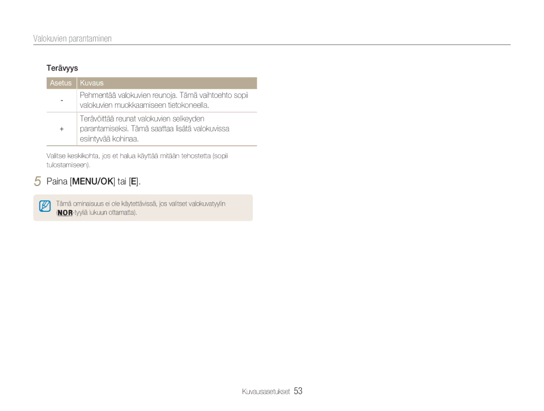 Samsung EC-NV9ZZSBA/E2, EC-NV9ZZBBA/E1, EC-NV9ZZBBA/E2, EC-NV9ZZPBA/E2 manual Terävyys 