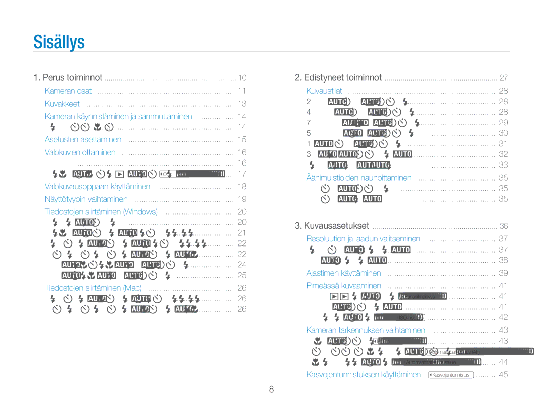 Samsung EC-NV9ZZBBA/E2, EC-NV9ZZBBA/E1, EC-NV9ZZSBA/E2, EC-NV9ZZPBA/E2 manual Sisällys, Makron käyttäminen Makro 