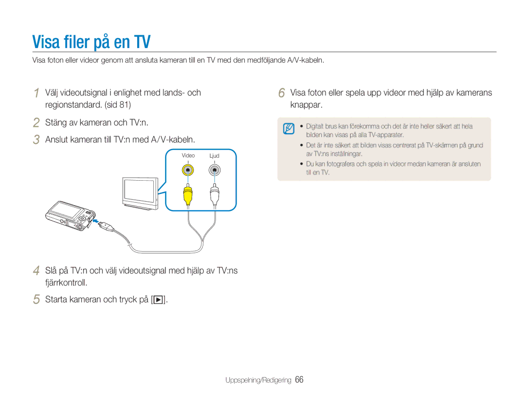 Samsung EC-NV9ZZPBA/E2, EC-NV9ZZBBA/E1, EC-NV9ZZBBA/E2, EC-NV9ZZSBA/E2 manual Visa ﬁler på en TV 