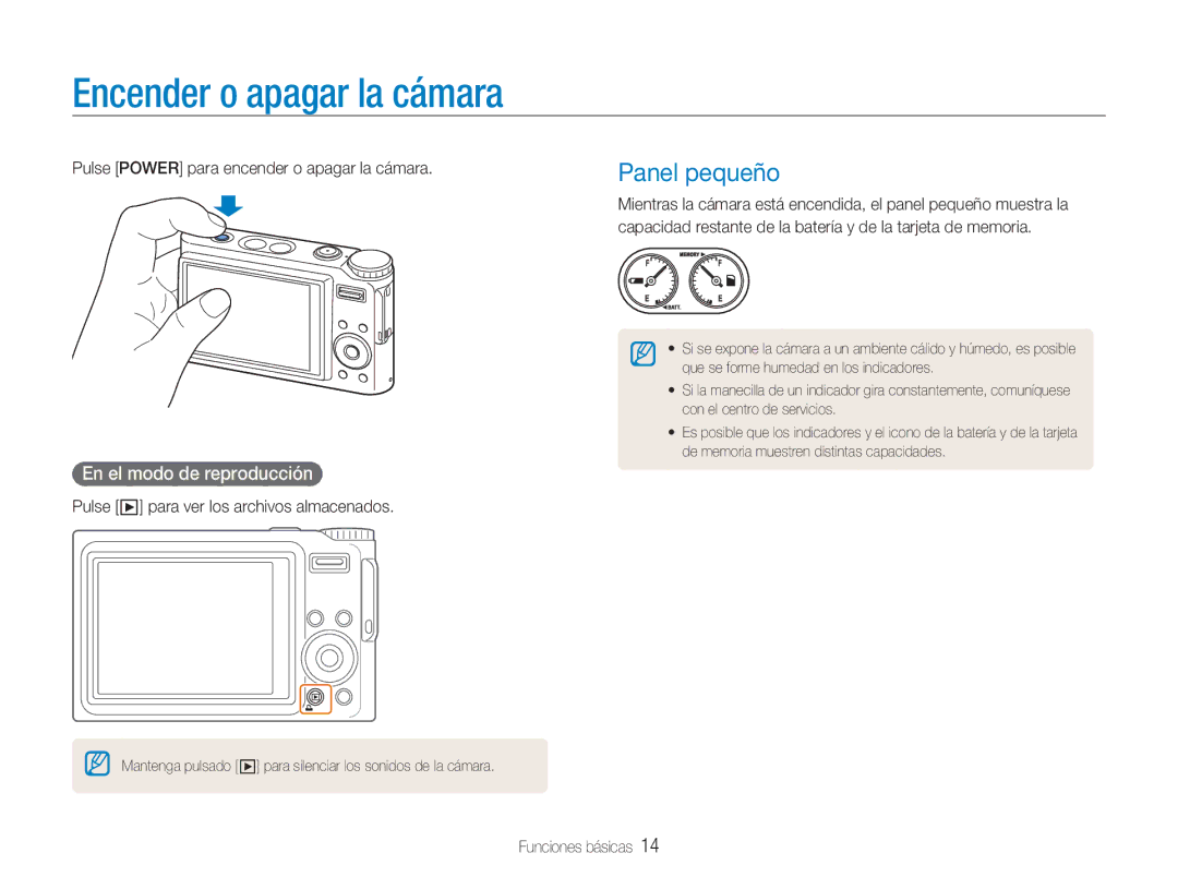 Samsung EC-NV9ZZPBA/FR, EC-NV9ZZSBA/E1 manual Encender o apagar la cámara, Panel pequeño, En el modo de reproducción 