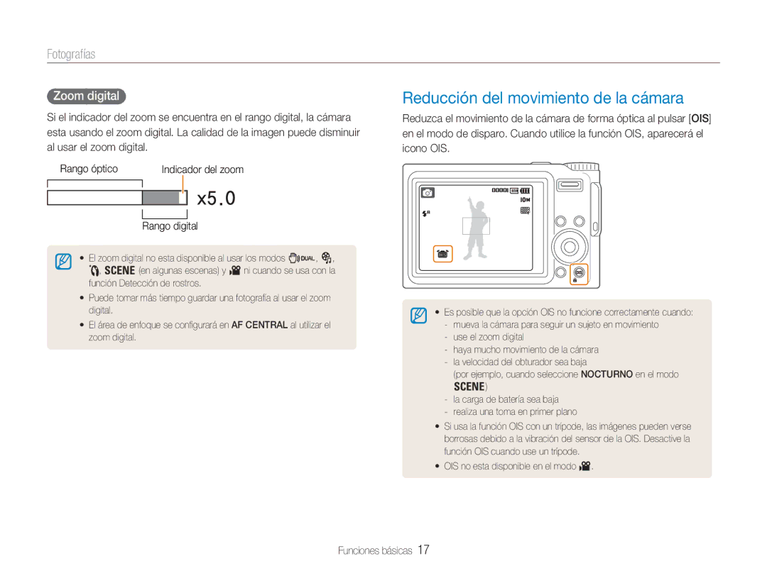 Samsung EC-NV9ZZPBA/FR, EC-NV9ZZSBA/E1 Reducción del movimiento de la cámara, Fotografías, Zoom digital, Rango digital 