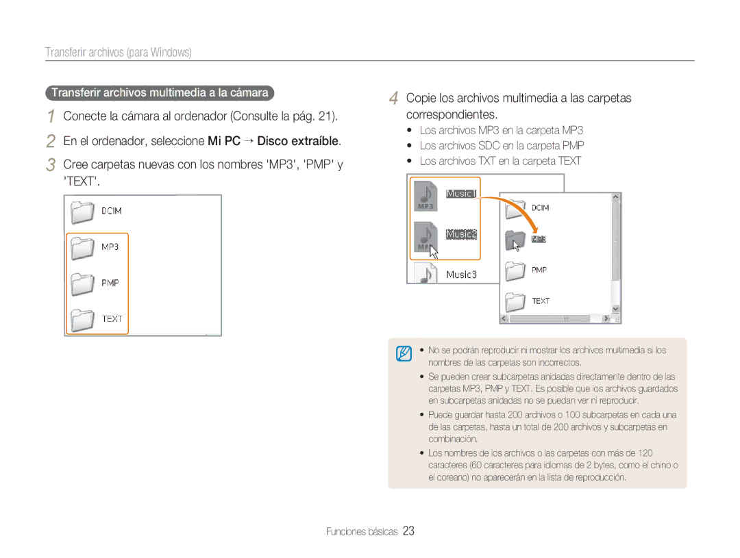 Samsung EC-NV9ZZPBA/FR, EC-NV9ZZSBA/E1, EC-NV9ZZBBA/E1 manual Transferir archivos multimedia a la cámara 