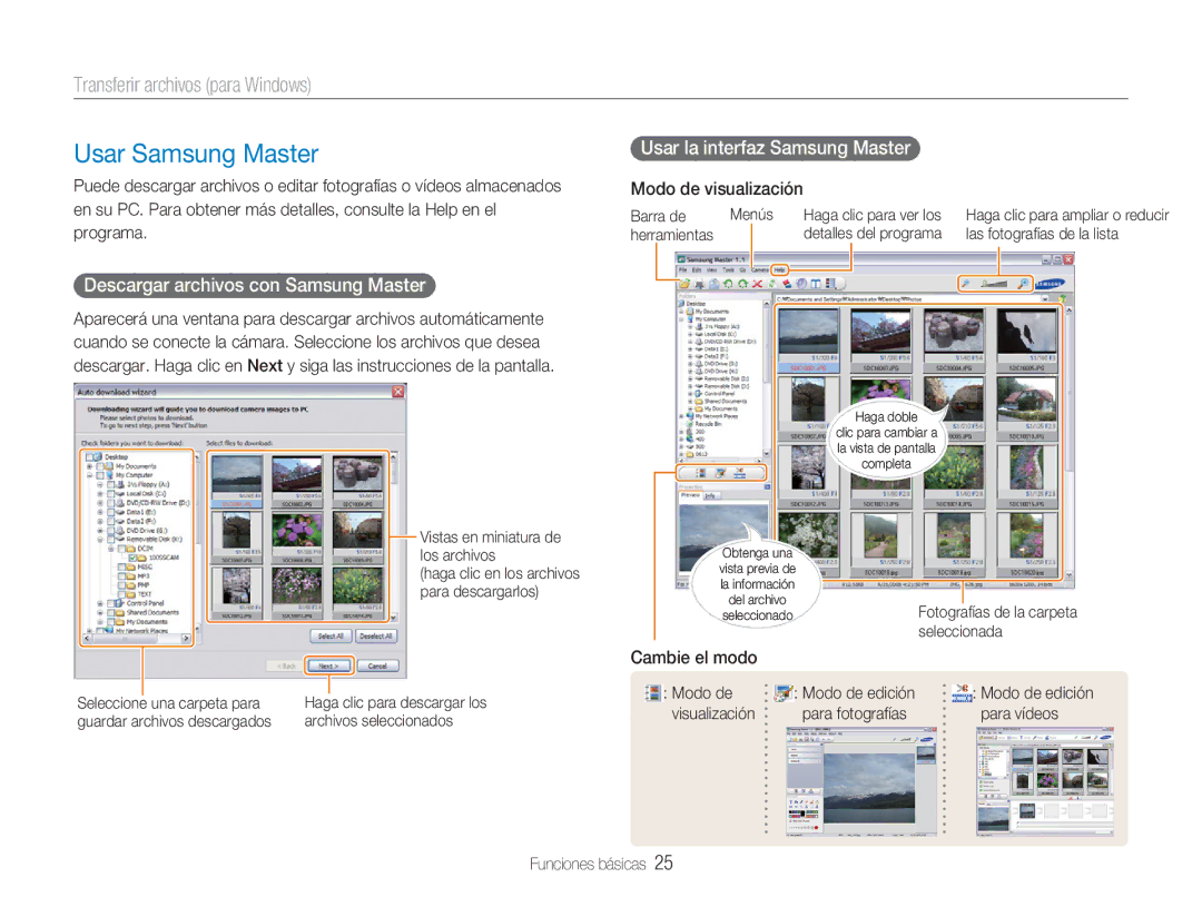 Samsung EC-NV9ZZBBA/E1, EC-NV9ZZPBA/FR, EC-NV9ZZSBA/E1 manual Usar Samsung Master, Descargar archivos con Samsung Master 