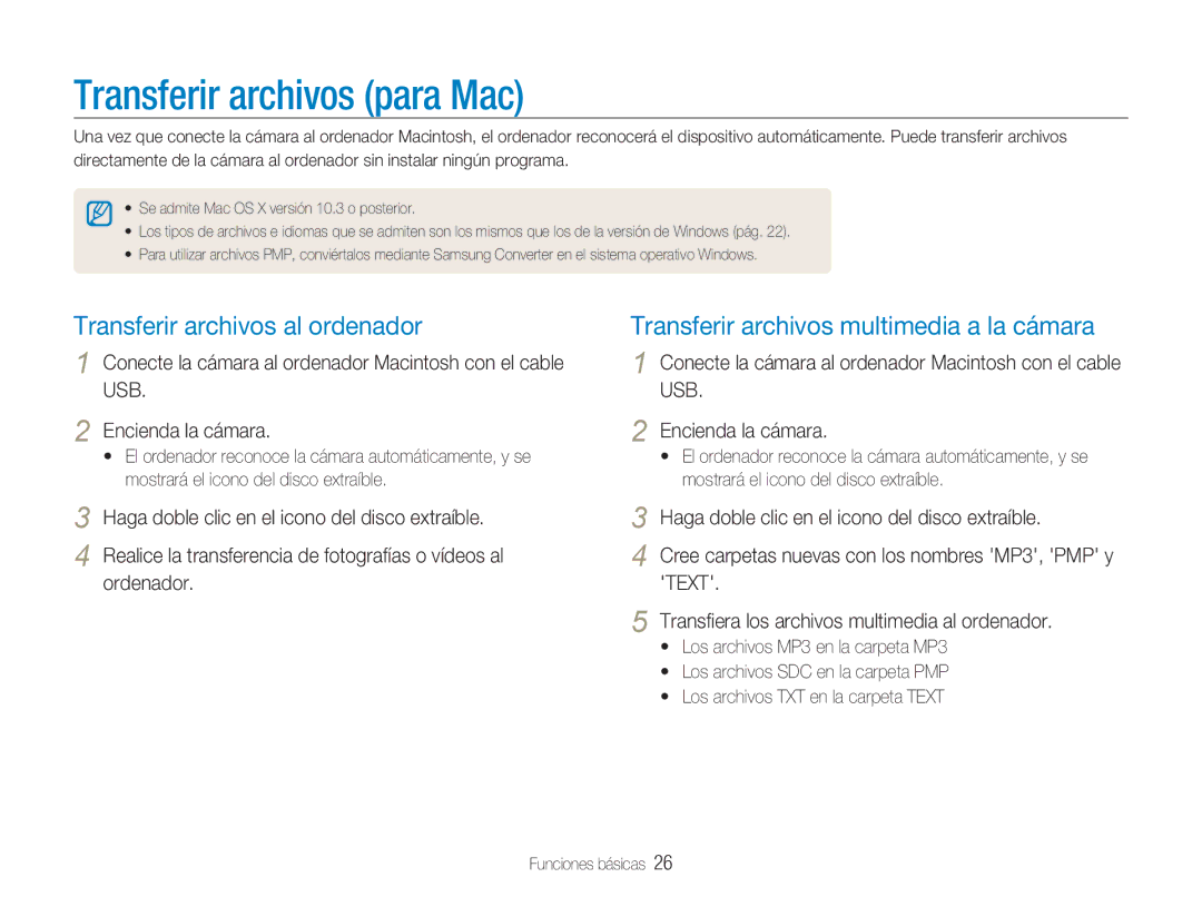 Samsung EC-NV9ZZPBA/FR, EC-NV9ZZSBA/E1, EC-NV9ZZBBA/E1 manual Transferir archivos para Mac, Transferir archivos al ordenador 