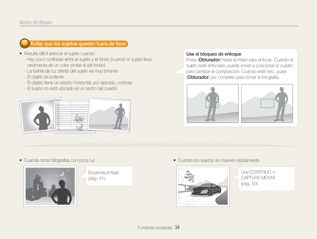 Samsung EC-NV9ZZBBA/E1, EC-NV9ZZPBA/FR, EC-NV9ZZSBA/E1 manual Evitar que los sujetos queden fuera de foco, Pág 