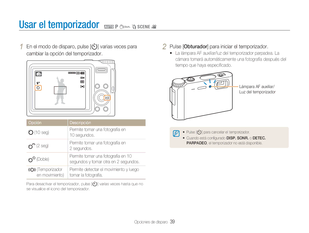 Samsung EC-NV9ZZSBA/E1, EC-NV9ZZPBA/FR manual Usar el temporizador 2 1 7 5 4, Pulse Obturador para iniciar el temporizador 