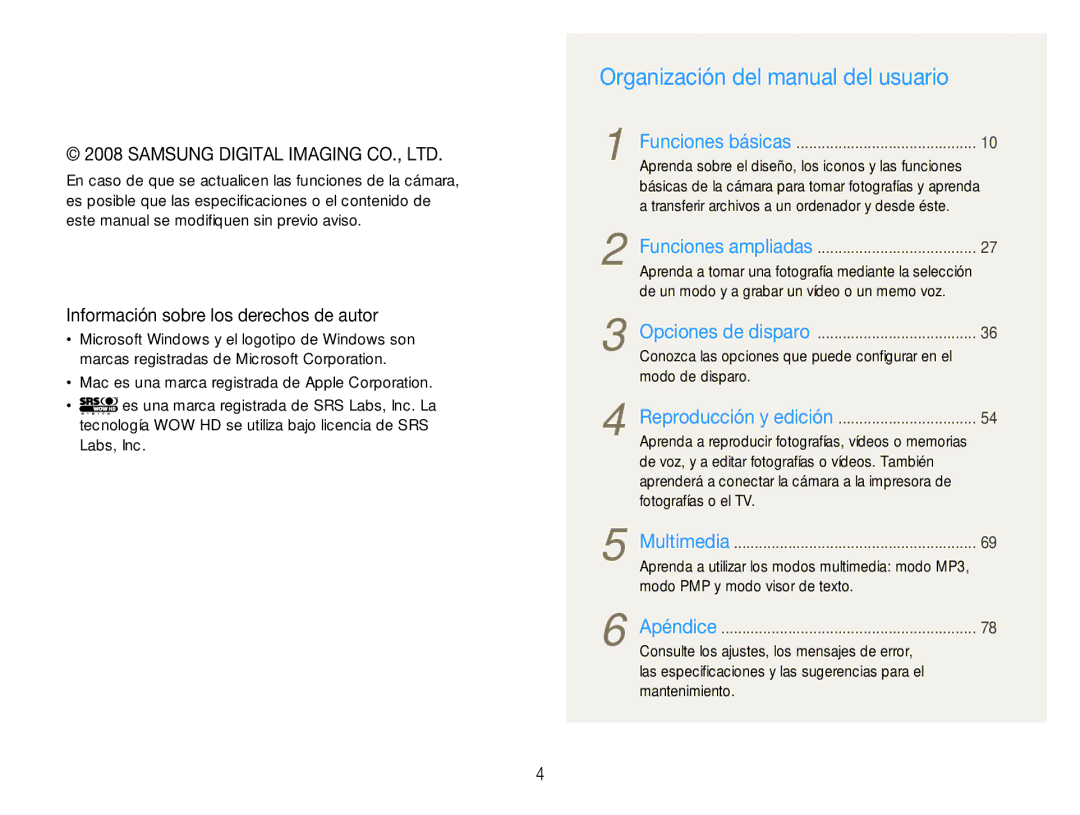 Samsung EC-NV9ZZBBA/E1, EC-NV9ZZPBA/FR, EC-NV9ZZSBA/E1 Organización del manual del usuario 