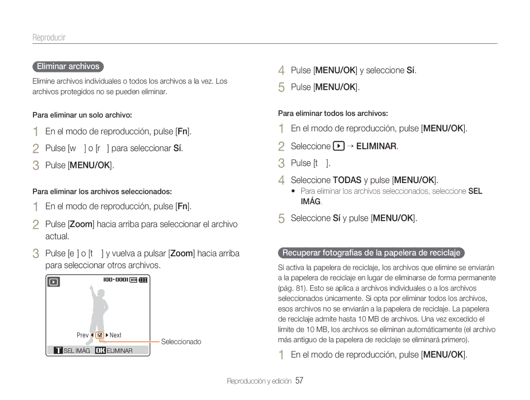 Samsung EC-NV9ZZSBA/E1, EC-NV9ZZPBA/FR manual Pulse w o r para seleccionar Sí Pulse MENU/OK, Pulse MENU/OK y seleccione Sí 