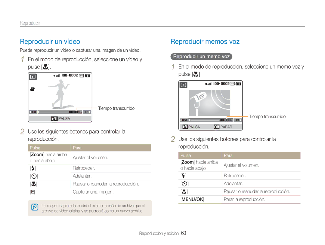 Samsung EC-NV9ZZSBA/E1, EC-NV9ZZPBA/FR, EC-NV9ZZBBA/E1 Reproducir un vídeo, Reproducir memos voz, Reproducir un memo voz 