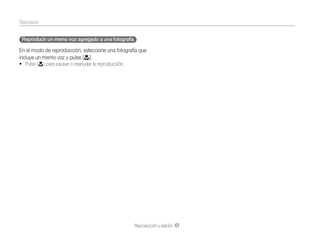 Samsung EC-NV9ZZBBA/E1, EC-NV9ZZPBA/FR, EC-NV9ZZSBA/E1 manual Reproducir un memo voz agregado a una fotografía 