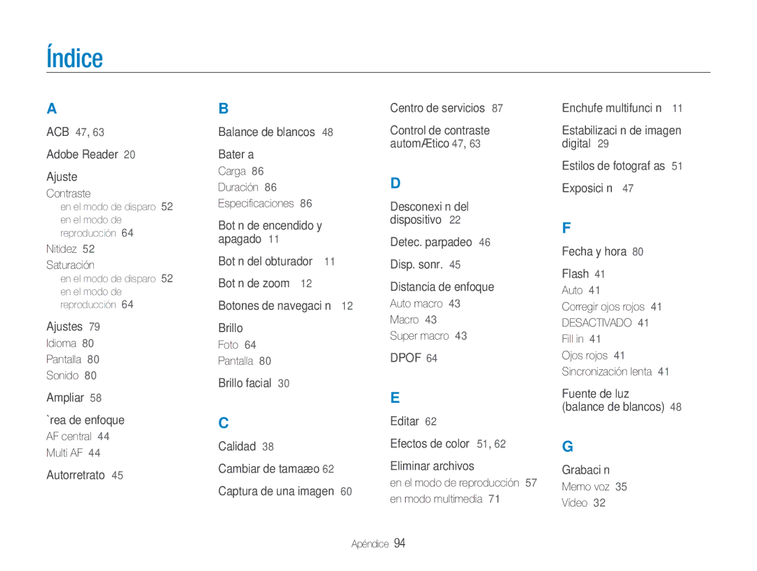 Samsung EC-NV9ZZBBA/E1, EC-NV9ZZPBA/FR, EC-NV9ZZSBA/E1 manual Índice 