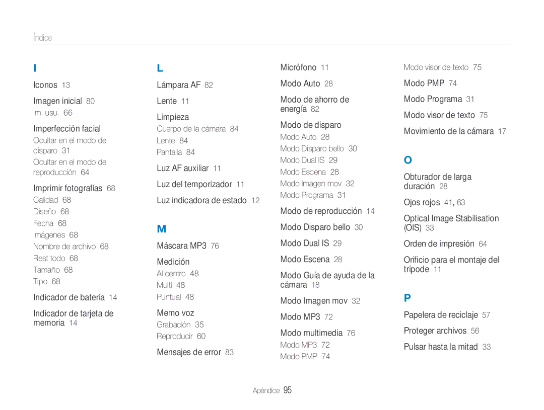 Samsung EC-NV9ZZPBA/FR, EC-NV9ZZSBA/E1, EC-NV9ZZBBA/E1 manual Índice 