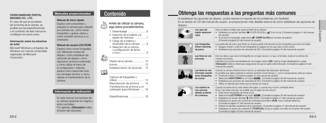 Samsung EC-NV9ZZSBA/VN manual Obtenga las respuestas a las preguntas más comunes, Manuales proporcionados, ES-2 ES-3 