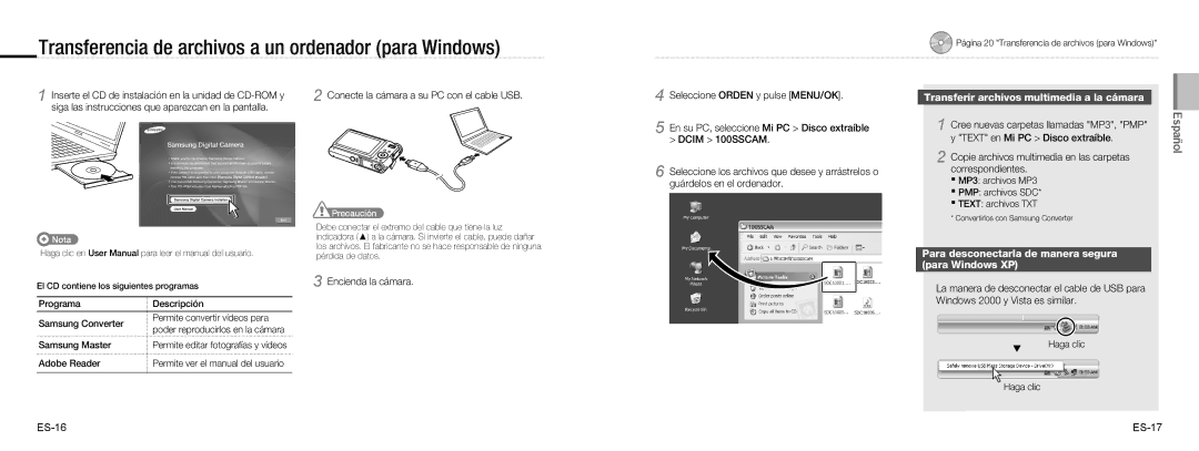 Samsung EC-NV9ZZPBA/RU Transferencia de archivos a un ordenador para Windows, Transferir archivos multimedia a la cámara 