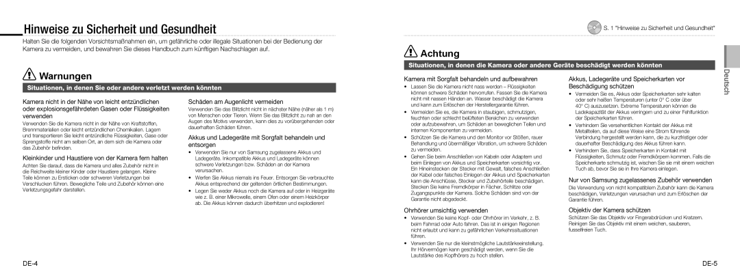 Samsung EC-NV9ZZPBA/VN, EC-NV9ZZSBA/FR, EC-NV9ZZPBA/FR, EC-NV9ZZBBA/FR, EC-NV9ZZSBA/IT Hinweise zu Sicherheit und Gesundheit 