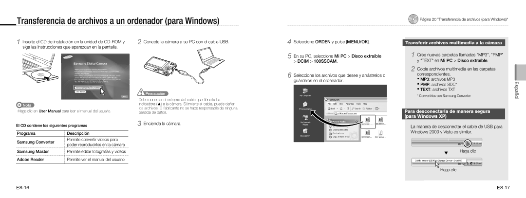 Samsung EC-NV9ZZBBA/E2 Transferencia de archivos a un ordenador para Windows, Transferir archivos multimedia a la cámara 