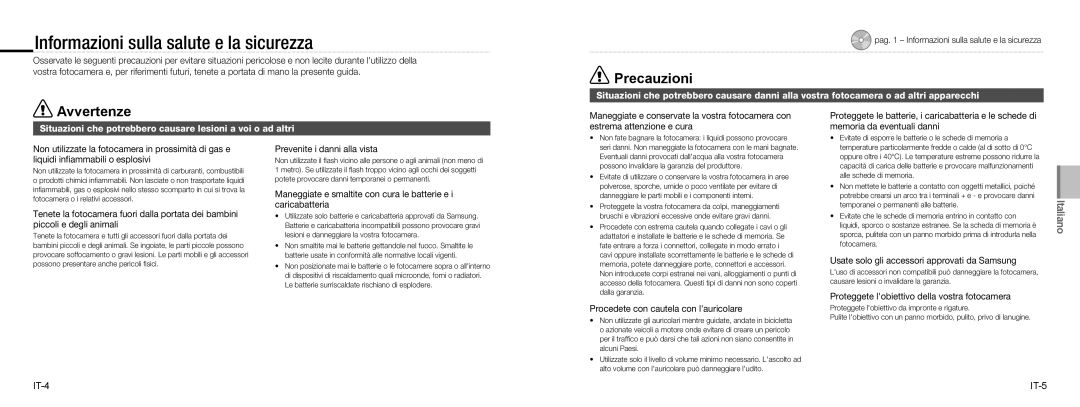 Samsung EC-NV9ZZPBA/RU, EC-NV9ZZSBA/FR, EC-NV9ZZPBA/FR, EC-NV9ZZBBA/FR manual Informazioni sulla salute e la sicurezza 