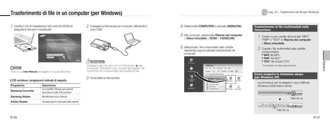 Samsung EC-NV9ZZSBA/IT Trasferimento di ﬁle in un computer per Windows, Trasferimento di ﬁle multimediali nella Fotocamera 