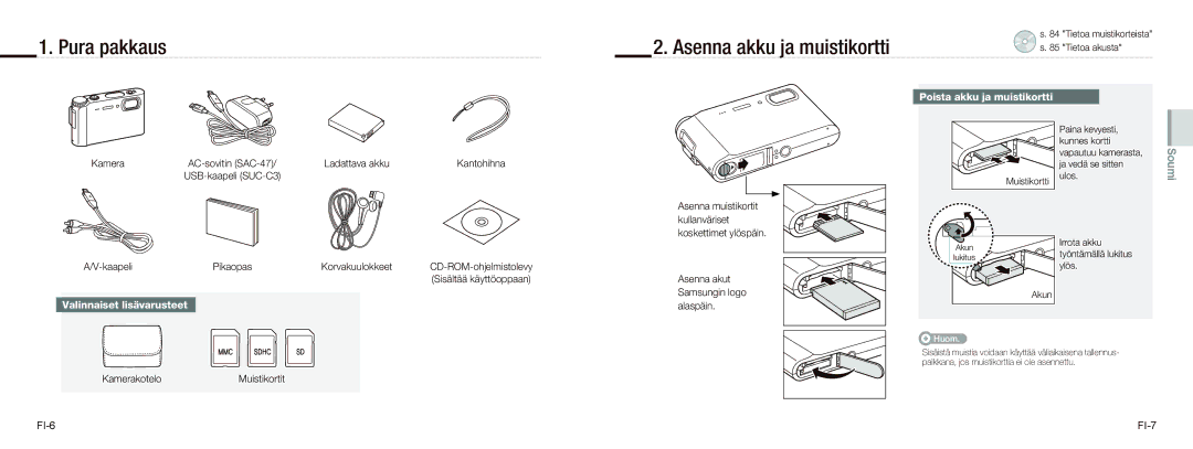 Samsung EC-NV9ZZPBA/FR Pura pakkaus Asenna akku ja muistikortti, Valinnaiset lisävarusteet, Poista akku ja muistikortti 