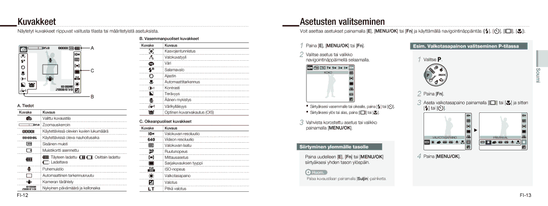 Samsung EC-NV9ZZPBA/IT, EC-NV9ZZSBA/FR Kuvakkeet, Asetusten valitseminen, Esim. Valkotasapainon valitseminen P-tilassa 